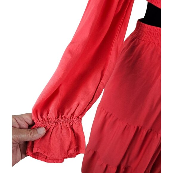 Merokeety Women's Boho Tiered Cutout Maxi Dress Size Medium Party Casual Orange - Picture 6 of 9